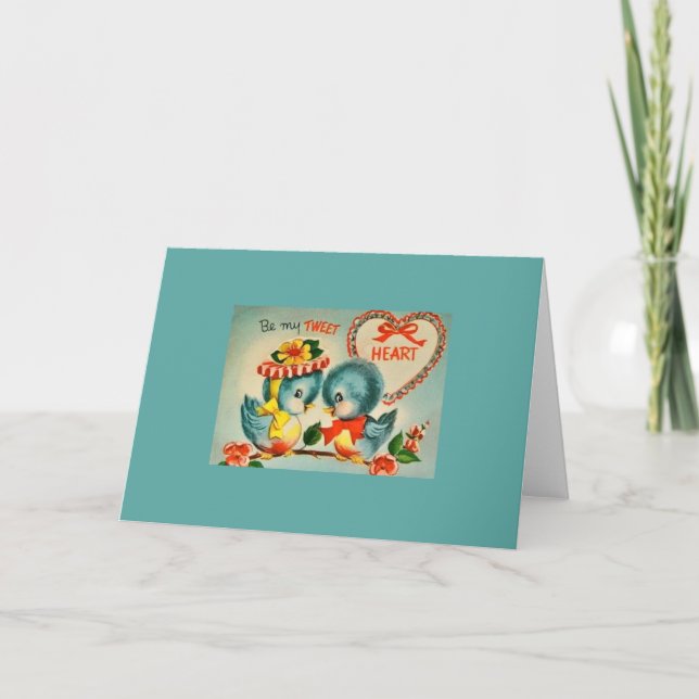 Vintage Blue Birds Valentine Greeting Card Helgkort (Framsida)