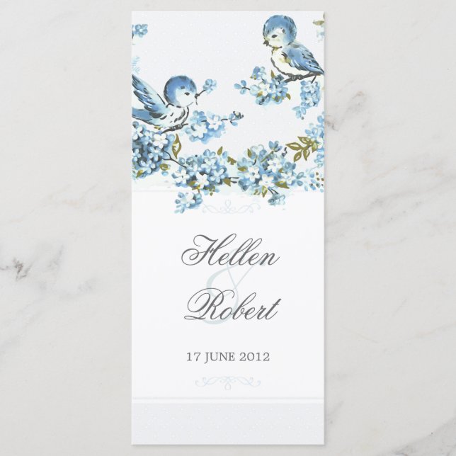 Vintage Blue Birds Winter Wedding Ceremony Program (Framsida)