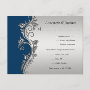 Vintage Blue Black och Silver Blommigt OSA Kort