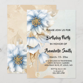 Vintage Blue blommigt Birthday Inbjudningar