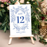 Vintage Blue Blommigt Bröllop Bordsnummer<br><div class="desc">Det här vackra bordsnumret i bröllop har ett handritat ornat ram och vintage inspirerat till typografi i perfektens blå nyans. Det ser tidlöst ut och elegant,  som en klassisk storybook! Se samlingen för fler objekt..</div>