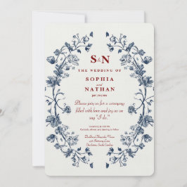 Vintage Blue Blommigt Bröllop med Rustic Charm Inbjudningar