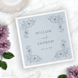 Vintage Blue Blommigt Bröllop Pappersservett