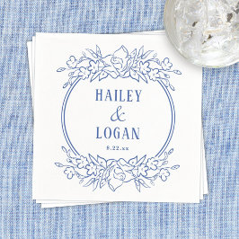 Vintage Blue Blommigt Bröllop Pappersservett