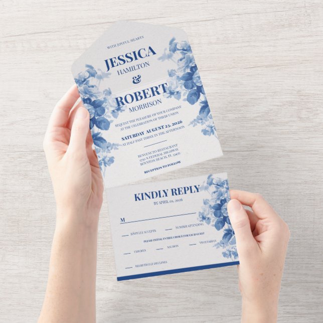 Vintage Blue Blommigt Chinoiserie Inspired Bröllop (Avrivbar del)