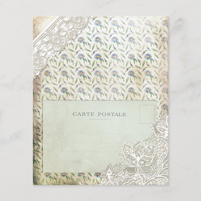 Vintage Blue Blommigt Collage Scrapbook Papper (Framsida)