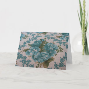 Vintage Blue Blommigt Fabric Kort