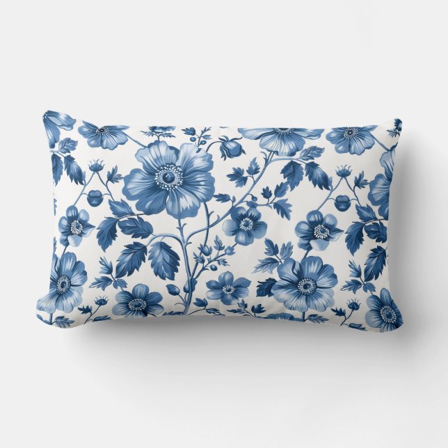 Vintage Blue Blommigt Garden Lumbarkudde (Framsida)