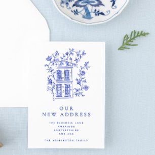 Vintage Blue Blommigt House Flytta Meddelande