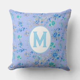 Vintage Blue Blommigt Monogram Kudde