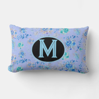 Vintage Blue Blommigt Monogram Lumbarkudde
