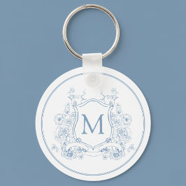 Vintage Blue Blommigt Monogram Nyckelring