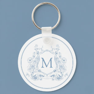 Vintage Blue Blommigt Monogram Nyckelring