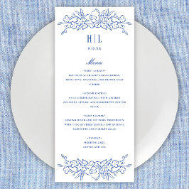 Vintage Blue Blommigt Ram Elegant bröllop Meny