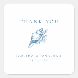 Vintage Blue Blommigt Snäcka Bröllop Tack Fyrkantigt Klistermärke