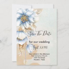 Vintage Blue-blommigt spara datum Inbjudningar