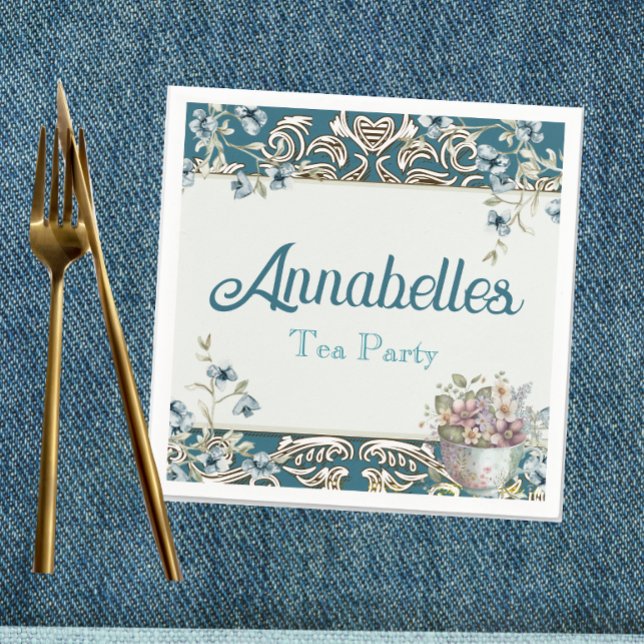 Vintage Blue Blommigt Tea Party Pappersservett (Skapare uppladdad)