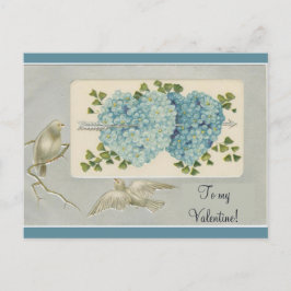 Vintage Blue Blommigt Valentine Hjärtar med Vykort