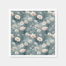 Vintage Blue & Blush Floral Paper Napkin Pappersservett