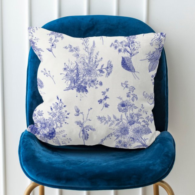 Vintage Blue Botanical Fall Kudde (Skapare uppladdad)