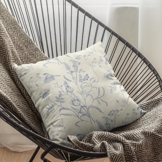 Vintage Blue Botanical Vår Kudde (Skapare uppladdad)