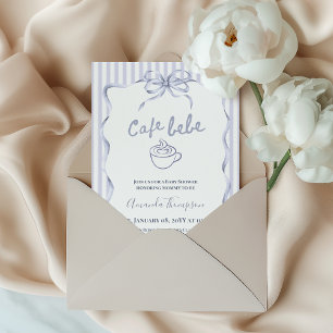 Vintage Blue Bow Cafe Bebe Pojke Coffee Baby Showe Inbjudningar