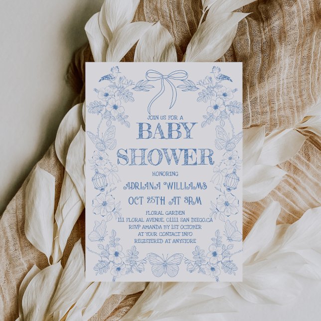 Vintage Blue Boy Baby Shower Inbjudningar (Skapare uppladdad)