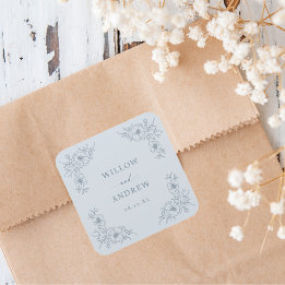 Vintage Blue Bröllop Sticker Fyrkantigt Klistermärke