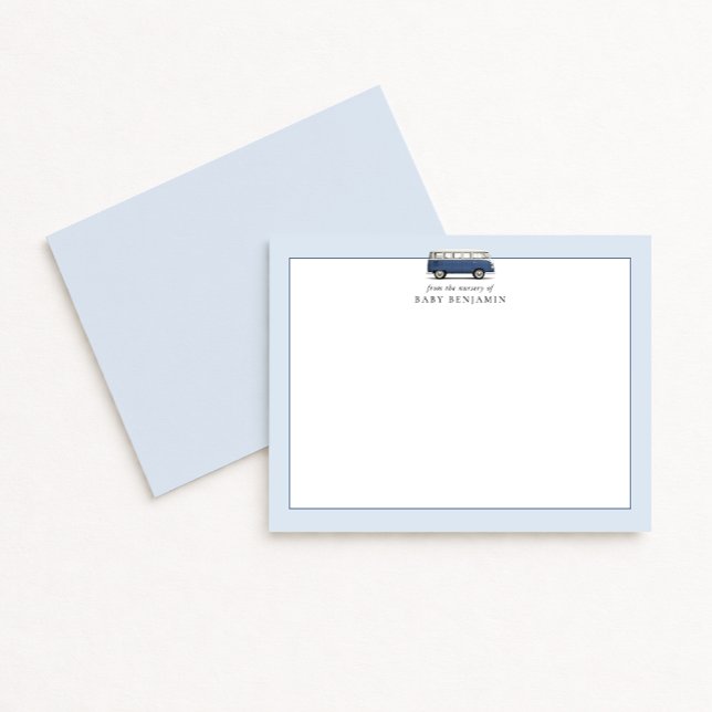 Vintage Blue Bus Nursery Note Card Meddelande (Skapare uppladdad)