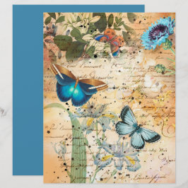 Vintage Blue Butterflies and Flowers Scrapbook Pap