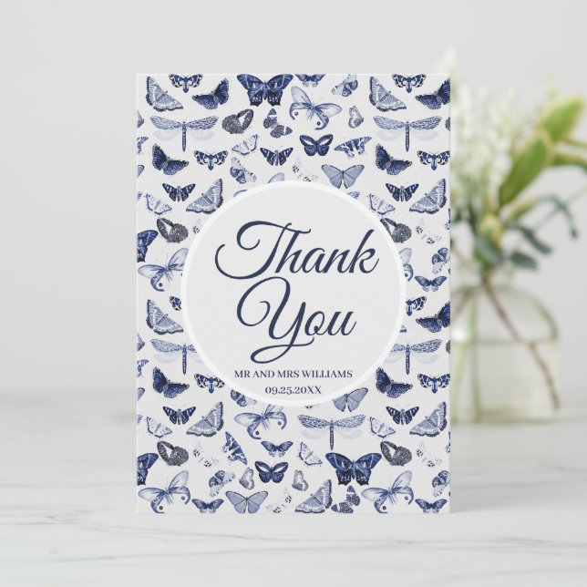 Vintage Blue Butterflies Inbjudningar (Stående Fram)
