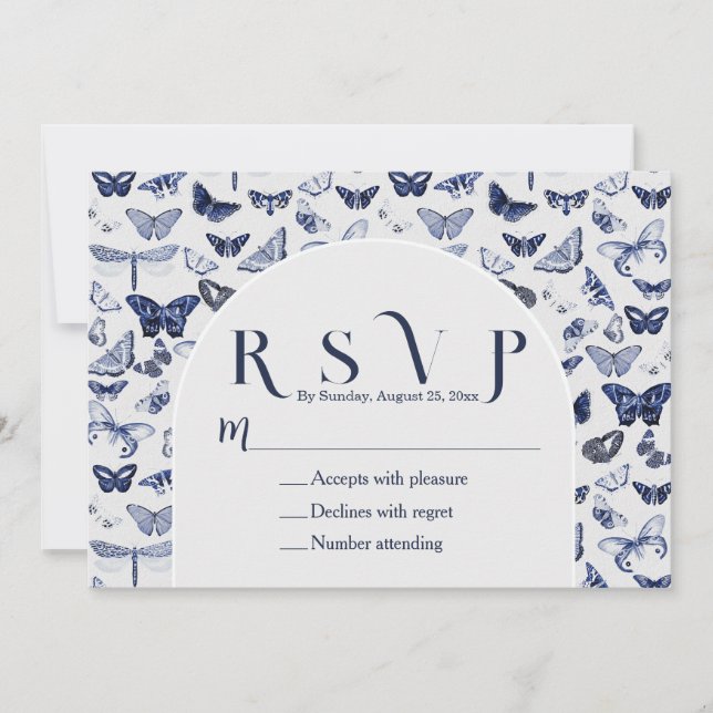 Vintage Blue Butterflies Inbjudningar (Framsida)