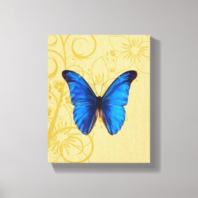 Vintage Blue Butterfly art Canvastryck (Framsida)