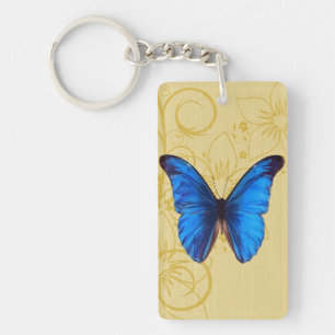 Vintage blue Butterfly art Nyckelring