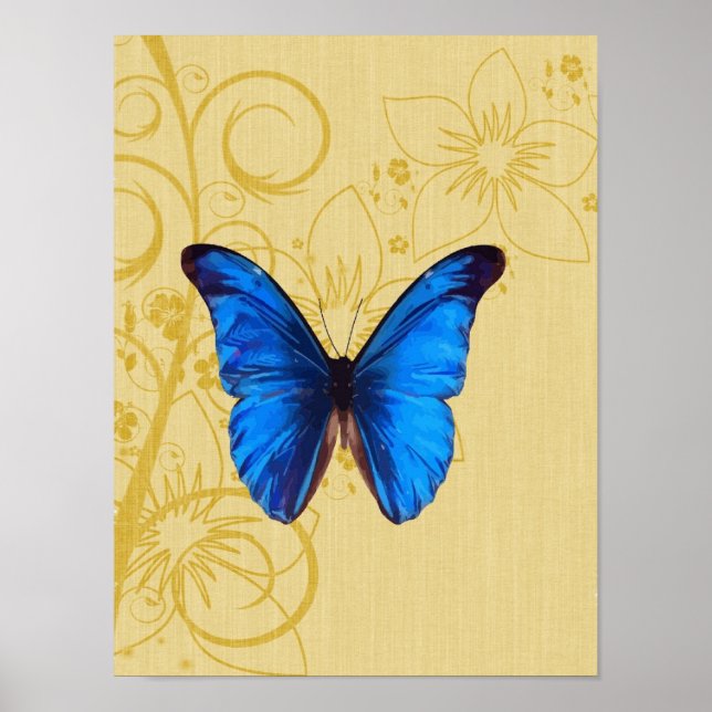 Vintage Blue butterfly art Poster (Framsidan)