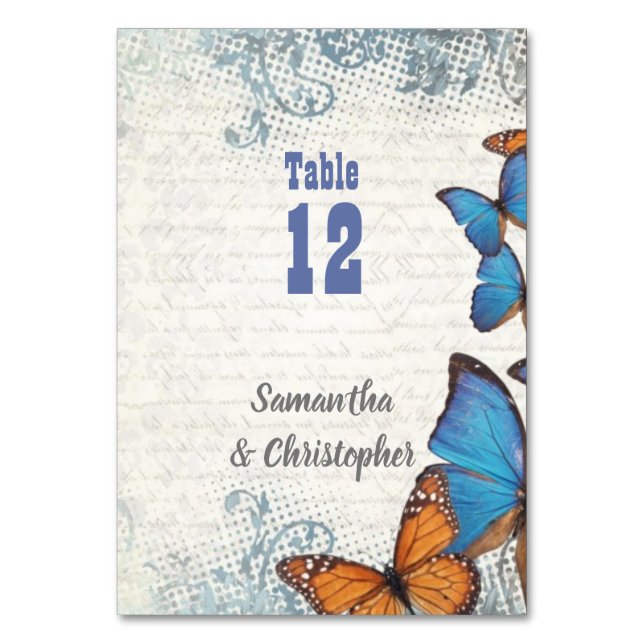 Vintage blue butterfly bordsnummer (Framsidan)