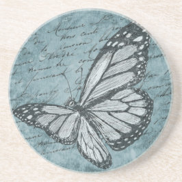 Vintage Blue Butterfly Calligraphy Design Underlägg Sandsten