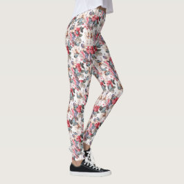 Vintage blue butterfly och Rosa Blommigt print Leggings