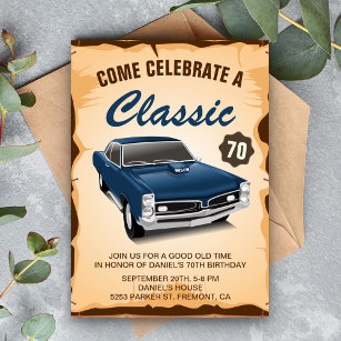 Vintage Blue Car Classic Birthday Invitation Inbjudningar