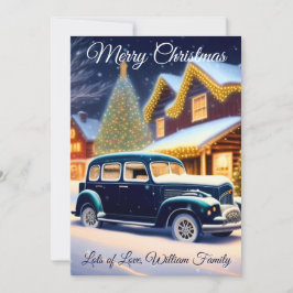 Vintage Blue Car - God jul Julkort