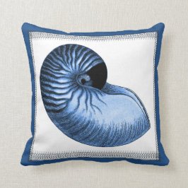 Vintage Blue Chamered Nautilus Snäcka Pillow Kudde