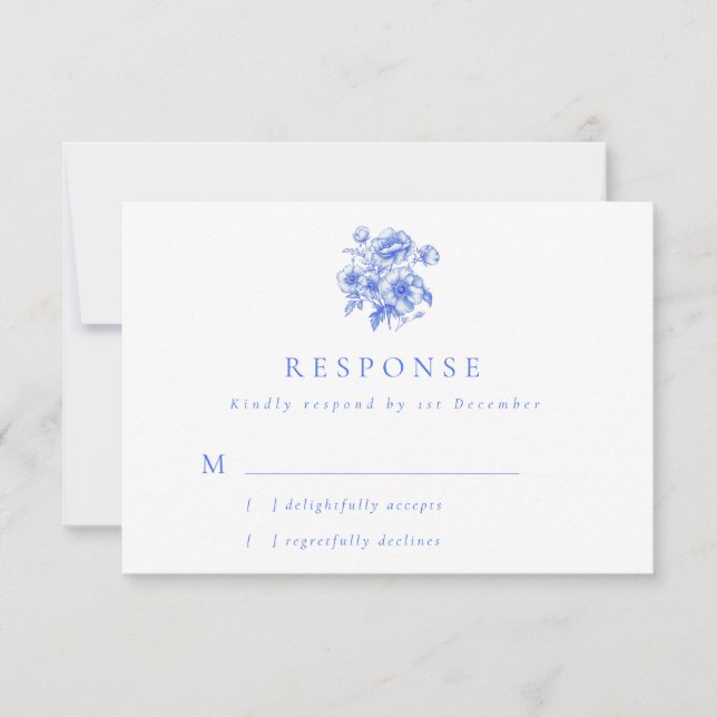 Vintage Blue Chinoiserie Blommigt Bröllop OSA Kort (Framsida)