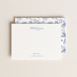 Vintage Blue Chinoiserie Blommigt Tack Anteckningskort