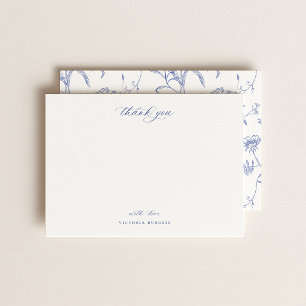 Vintage Blue Chinoiserie Blommigt Tack Anteckningskort