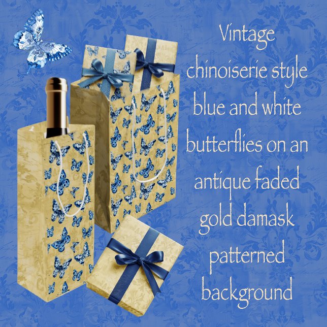 Vintage Blue Chinoiserie Butterflies Damask (Skapare uppladdad)