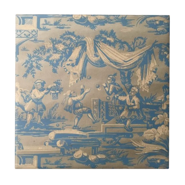 Vintage Blue Chinoiserie Kakelplatta (Framsidan)