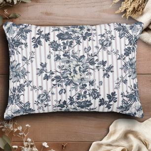 Vintage Blue Chintz och Pinstripe Mönster Prydnadskudde