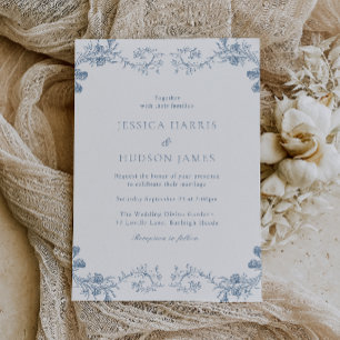 Vintage Blue Classiance Blommigt Bröllop Inbjudningar