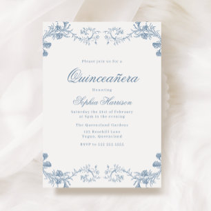 Vintage Blue Classic Elegant Quinceanera Inbjudningar