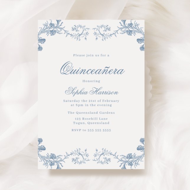 Vintage Blue Classic Elegant Quinceanera Inbjudningar (Skapare uppladdad)